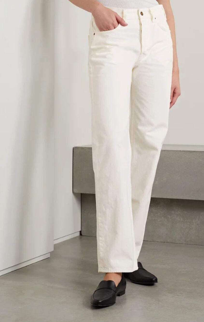 Nili Lotan Jeans 27 Smith Straight Leg in Cream Denim Chic Casual Office Work